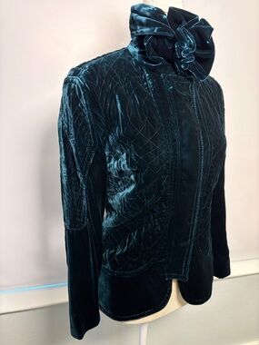 Gucci Tom Ford Era Velvet Jacket Bow Collar Quilted Teal Blazer